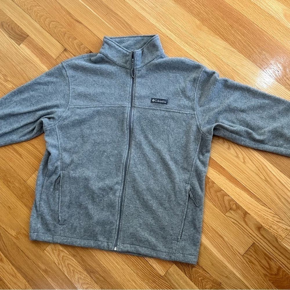 Columbia Jacket Mens XL Grey Full Zip Fleece Long Sleeve Mock Neck Outdoor